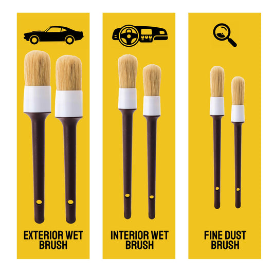 Detail Dudes Soft Boar Hair Car Detailing Brush Set - 6-Pack - Scratch-Free Soft Bristle Cleaning Brushes - Reaches Tight Spots & Interior Car Cleaning Kit - Ergonomic & Durable Detailing Supplies