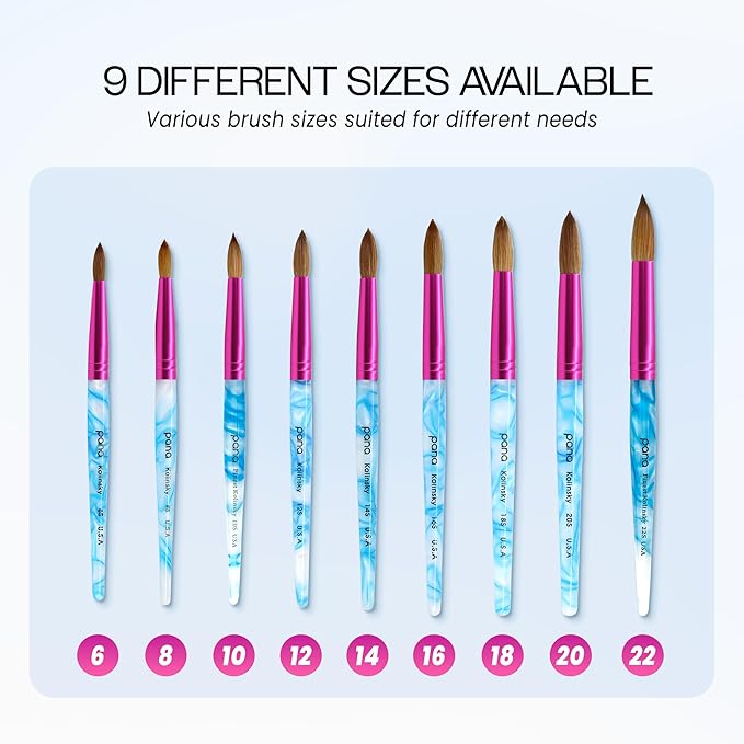 PANA Pure Kolinsky Hair Acrylic Nail Brush - Round Shape Pink Ferrule with White Swirl Blue Handle (Size 20)