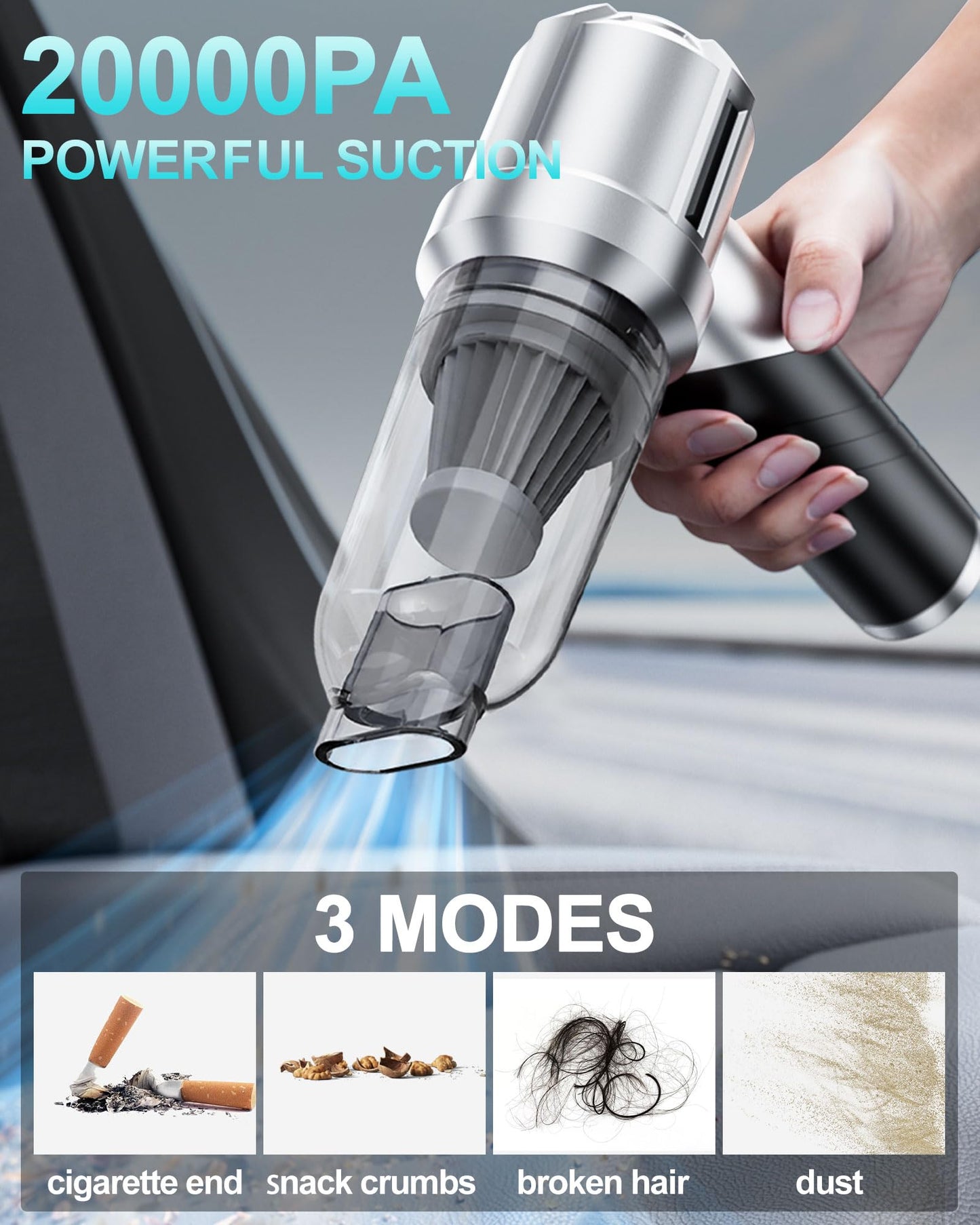 houscly Portable Cordless Foldable 20000PA High Power Mini Vacuum Cleaner, 4-in-1 Compressed Duster & Air Blower & Pump, Hand Held Vacuum, Brushless Motor, for Car, Home, Office, Pet, Camping