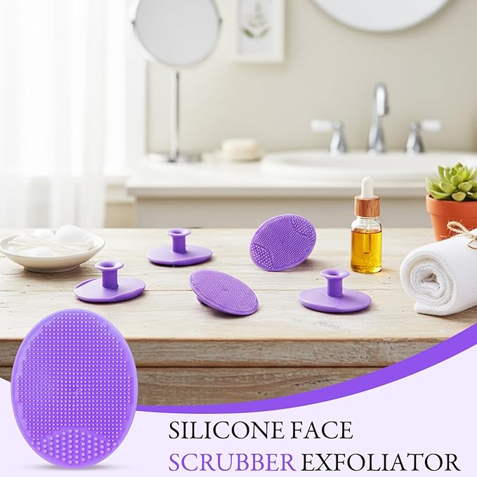 Nuogo 20 Pack Face Scrubber Soft Silicone Facial Cleansing Brush Wash Brush for Deep Cleaning, Face Scrub Brushes for Massage Faces Exfoliator Blackhead Removing Faces Cleansing Pads(Purple)