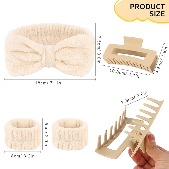 WHAVEL 6PCS Spa Headband and Wristband Set with Hair Clips - Get Ready Headbands Wrist Bands for Washing Face Skincare Headband Makeup Hair Band Trendy Stuff Hair Accessories for Women