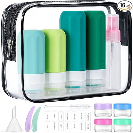 MODENGKONGJIAN 16 Pack Travel Bottles for Toiletries,TSA Approved Silicone Squeezable Travel Shampoo Bottles, 3oz Leak Proof Refillable Toiletry Cosmetic Containers (16PCS/Green)
