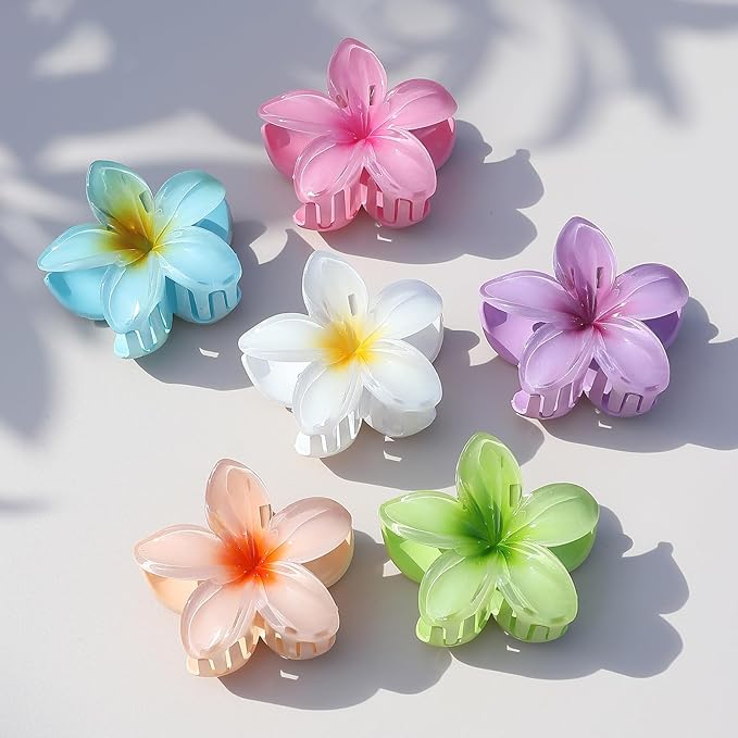 Flower Hair Clips for Women 6 Pcs Hawaiian Large Claw Clips Plumeria Medium Hair Claw Clips for Thick Thin Hair Hibiscus Tropical Beach Hair Accessories for Women Girls and Girls (PS)