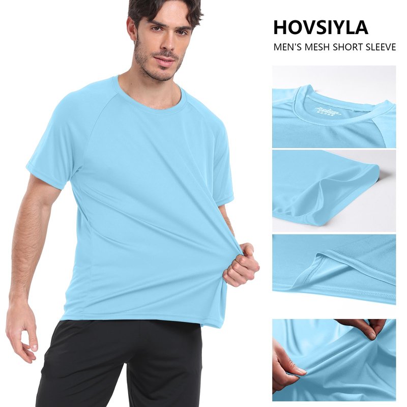 HovSiyla 5 Pack Running Shirts Men Sport Tops Dry Fit Gym Wicking Athletic T Shirts Breathable Cool Workout Shirts Black White Purple Almond Haze-Blue Small