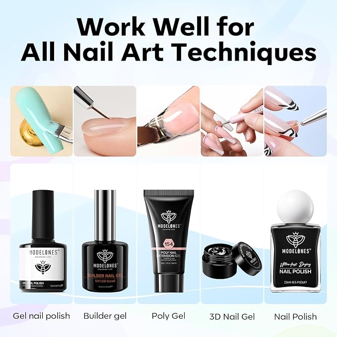 Modelones Nail Art Brushes Set, Nail Brush kit Gel Polish, Extension Gel, Liner, Clean up, Carving, Apex Building, Dotting Pens Professional Tools for Drawing Painting 3D Design Salon & DIY Use