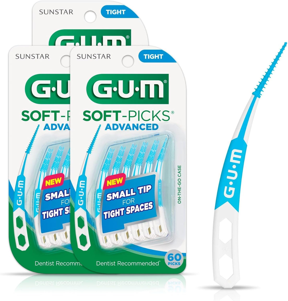 GUM Soft-Picks Advanced Tight – Easy-to-Use Interdental Picks for Plaque Removal & Gum Health with Convenient Carry Case, Dentist Recommended, 60 Count (Pack of 3) 180 Total
