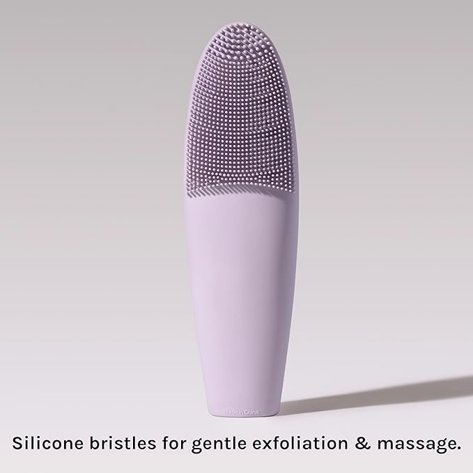 LOLLIPOP Dual-Sided Facial Cleansing Brush | Handle Size Silicone Face Exfoliator and Soft Fiber Cleanser | Manual Face Scrubber for Pores, Makeup Removal, Blackhead and Skincare Routine, Plum