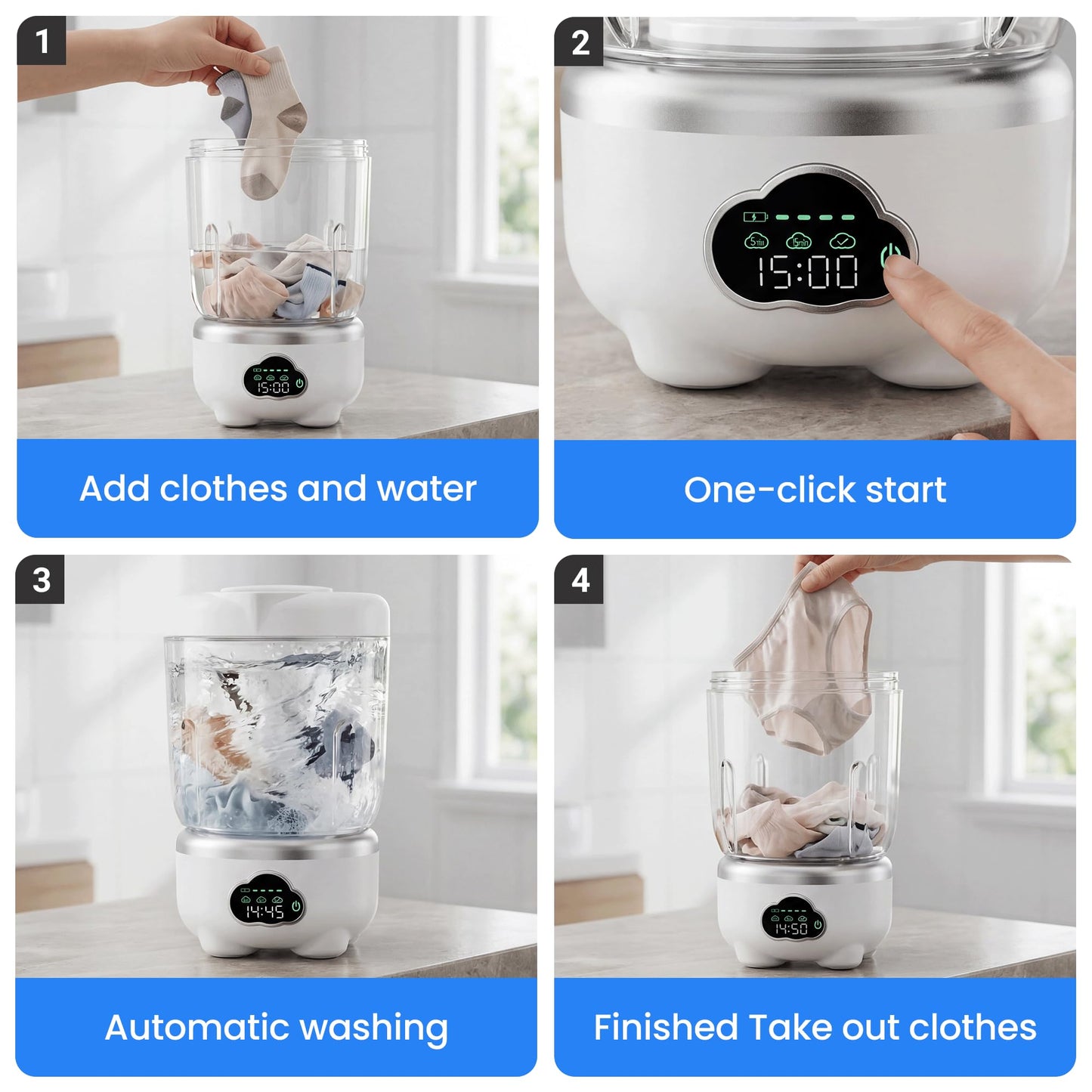 Mini Underwear Washing Machine, Portable Washing Machine, Upgrade 1.6L Foldable Mini Washer with 3 Modes, Rechargeable Laundry Machine for Socks, Bikinis,Baby Clothes, Travel, RV, Apartment