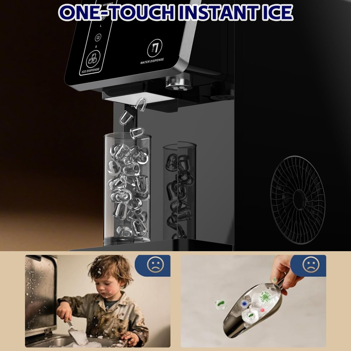 ADVWIN 3 in 1 Water Dispenser with Ice Maker, Nugget Ice Maker Countertop, Bullet & Crushed Ice, Water Cooler, 44Lbs/24H, 12 Ice Cube/6Min, Self-Cleaning, 4Lbs Storage, Home, Kitchen (26lbs/24H)