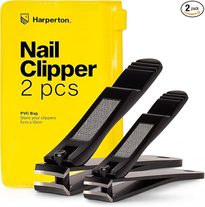 Nail Clippers for Thick Nails - 2 Pack Heavy Duty Toenail & Fingernail Clippers for Men Precision Stainless Steel Cutter Set with Travel Case (Black)