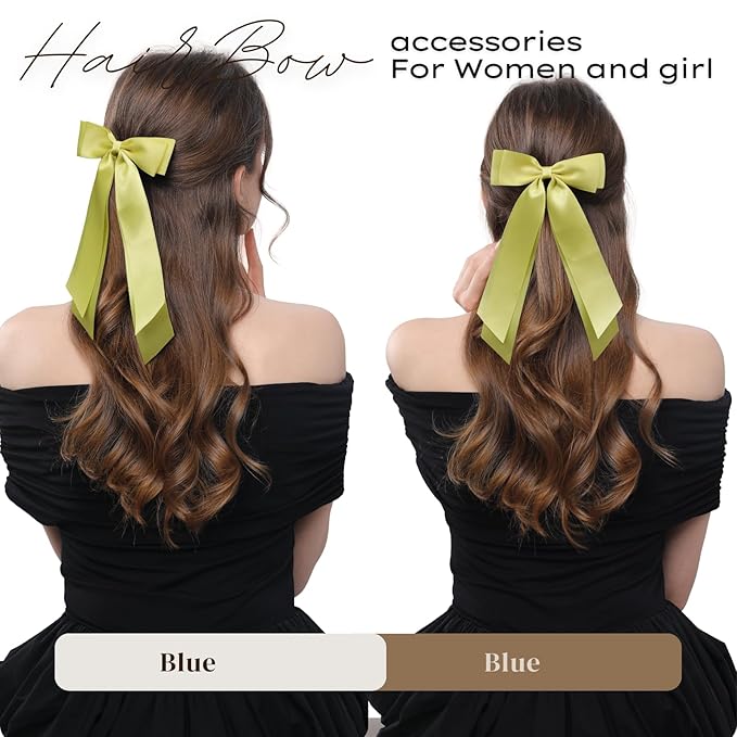 LuSeren 2 PCS Double Layer Hair Bows Yellow Hair Ribbon Clips Ponytail Holder Accessories for Women Girls Toddlers Teens Kids
