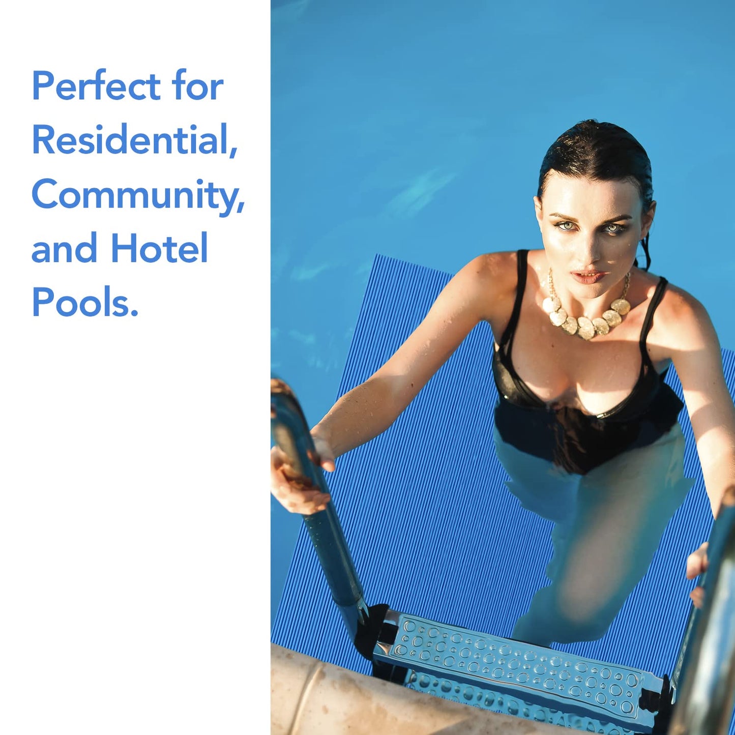 RESILIA Stay-Put Swimming Pool Ladder Mat - Non-Slip, Wide Ribbed, Protective Pad, 36 Inches x 36 Inches, 0.125 Inch Thick, Powder Blue, Made in USA