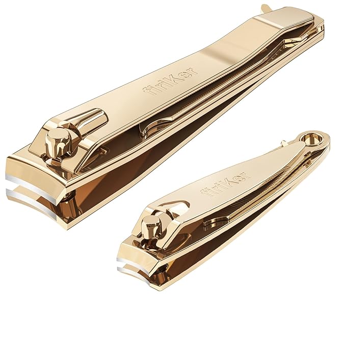 Nail Clipper Set, Sturdy Stainless Steel Fingernails & Toenails Clippers & Nail File, Sharp Effortless Fingernail Toenail Trimmer, Portable Nail Cutter for Women Men（Golden）