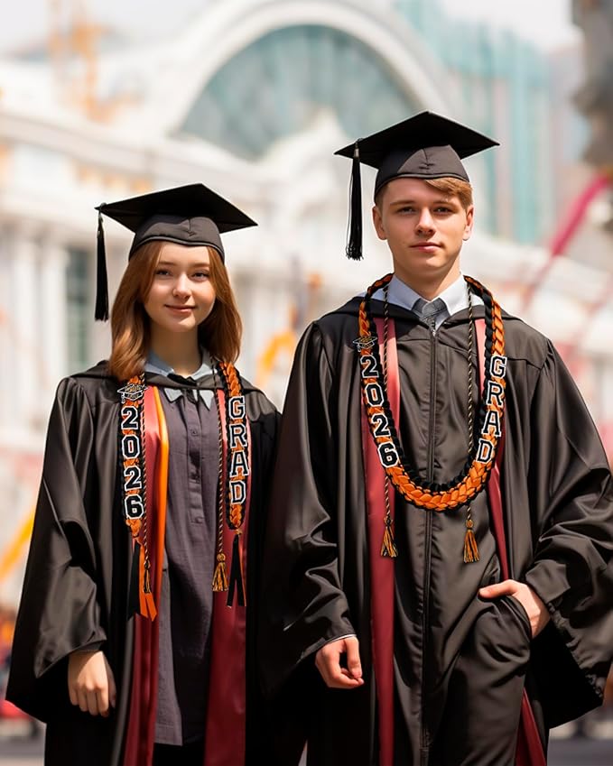 ALKB 2026 Graduation Lei Set - Two-Tone Braided Ribbon with Honor Cord, Unisex Graduation Gift for Graduates, Polyester