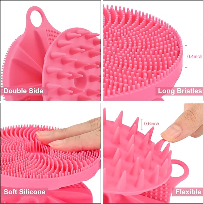 INNERNEED 2-in-1 Silicone Body Scrubber and Scalp Massager Shampoo Brush, Food-Grade Soft Material, More Hygienic, Easily Lather, Convenient for Travel, Gym, Business,etc (Pink)