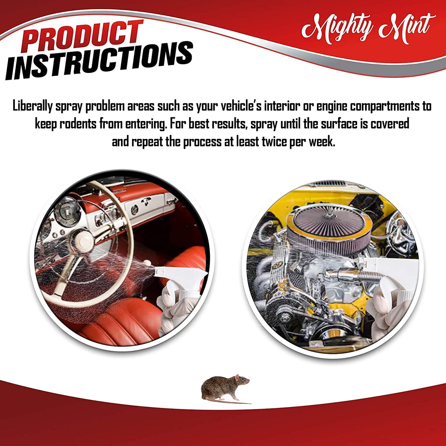 Mighty Mint Peppermint Oil Rodent Repellent Spray for Vehicles – Natural Mouse & Rat Control for Car Engines, RVs, Trucks & Boats – Plant-Based, Extra-Strong Formula – 16 oz (Pack of 2)