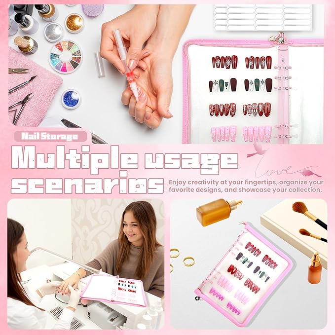 Press on nail storage Nail Storage Book - Portable Versatile Organizer for Press - On Nails, Jewelry and More with 90 Pcs Adhesive Double Sided Tape