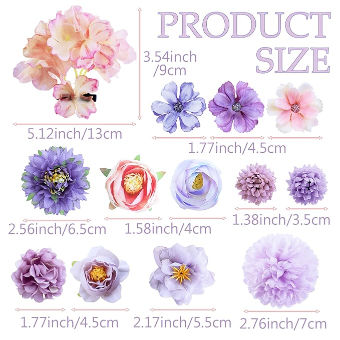 18 PCS Flower Hair Clip Women Purple Floral Hair Barrettes Girls Homecoming Dance Rose Bride Barre Hair Accessories Wedding