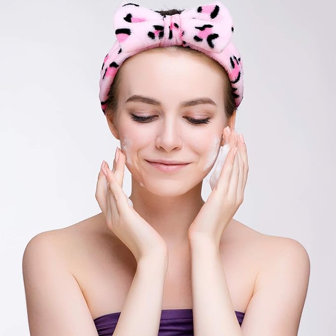 Hicarer 3 Pcs Towel Headbands for Women Headband for Washing Face Facial Hair Band Skincare Microfiber Bowtie Headband Makeup Terry Cloth Headbands Spa Shower Hair Band for Women Girls