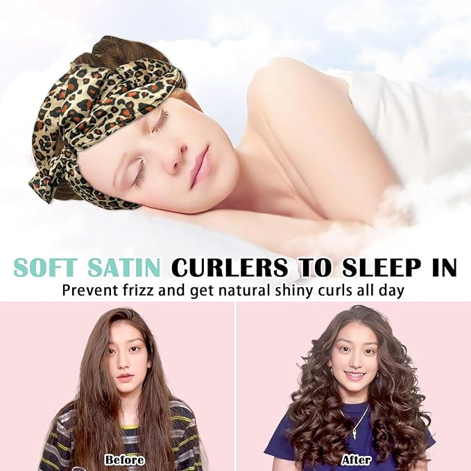 Gwabee 9 PCS Satin Heatless Curls Overnight Hair Curlers to Sleep In Hair Curler Rollers No Heat Hair Wrap for Curls Headband, 70" Satin Heatless Curling Rod Set for Women Long Waves Hair Volume
