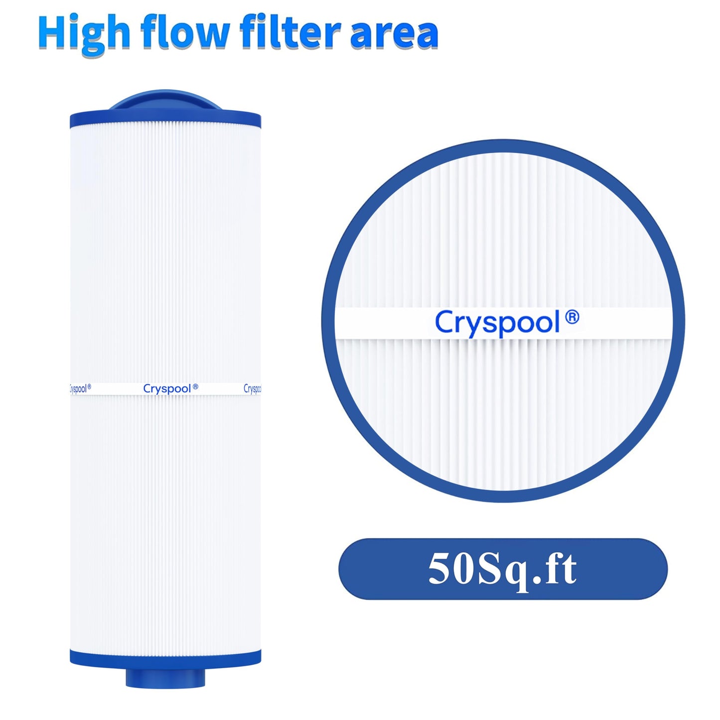Cryspool® 04077 Compatible with Cal Spa Filters, 4CH-949, PWW50L, FC-0172, Rising Dragon, Dynasty Spas, 50 Sq. Ft Hot Tub Replacement Filter Cartridge, 2 Pack