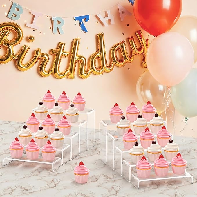 10 Pcs Large Acrylic Display Risers (7" L~9" L), Sturdy Rectangular Dessert Stands, Perfume Shelf Organizer, Clear Riser Stands, Display Shelves for Cupcake, Perfume, Figure, Collection, Decoration.