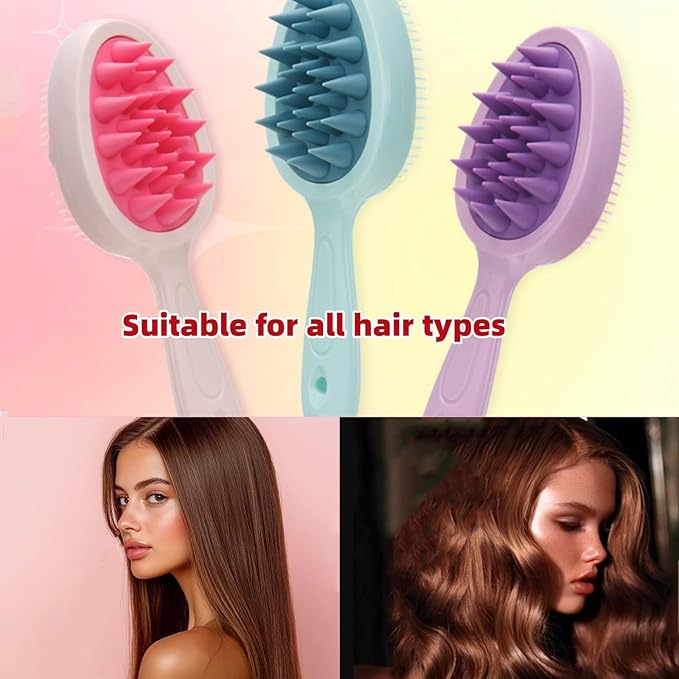 Hair Brush,Double-sided Silicone Comb Brush for Wet & Dry hair, Eliminates Knots & Reduces Breakage for All Hair Types, Large Combs for Head Massage and Relaxation,Pink