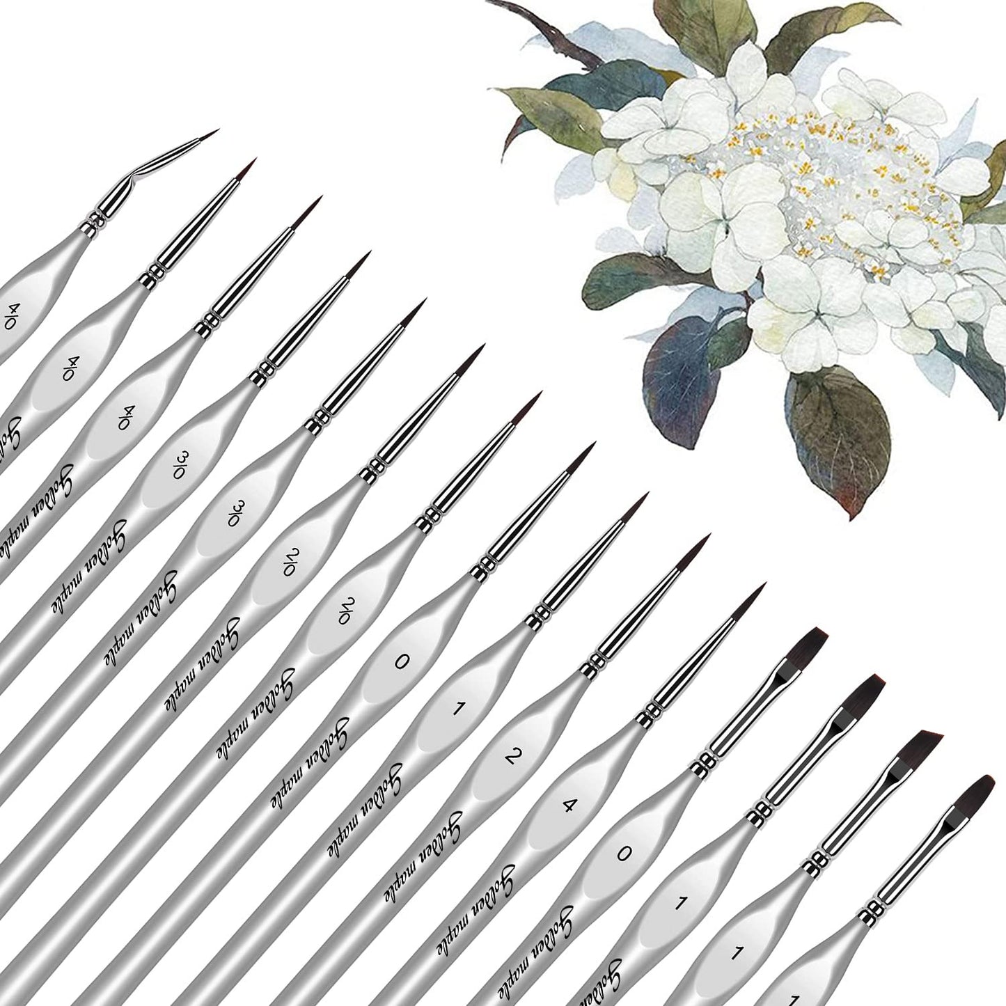 Golden Maple Miniature Paint Brushes, 15PC Model Brushes Micro Detail Paint Brush Set, Fine Detailing for Acrylics, Oils, Watercolors & Paint by Number, Figurine (Silver)