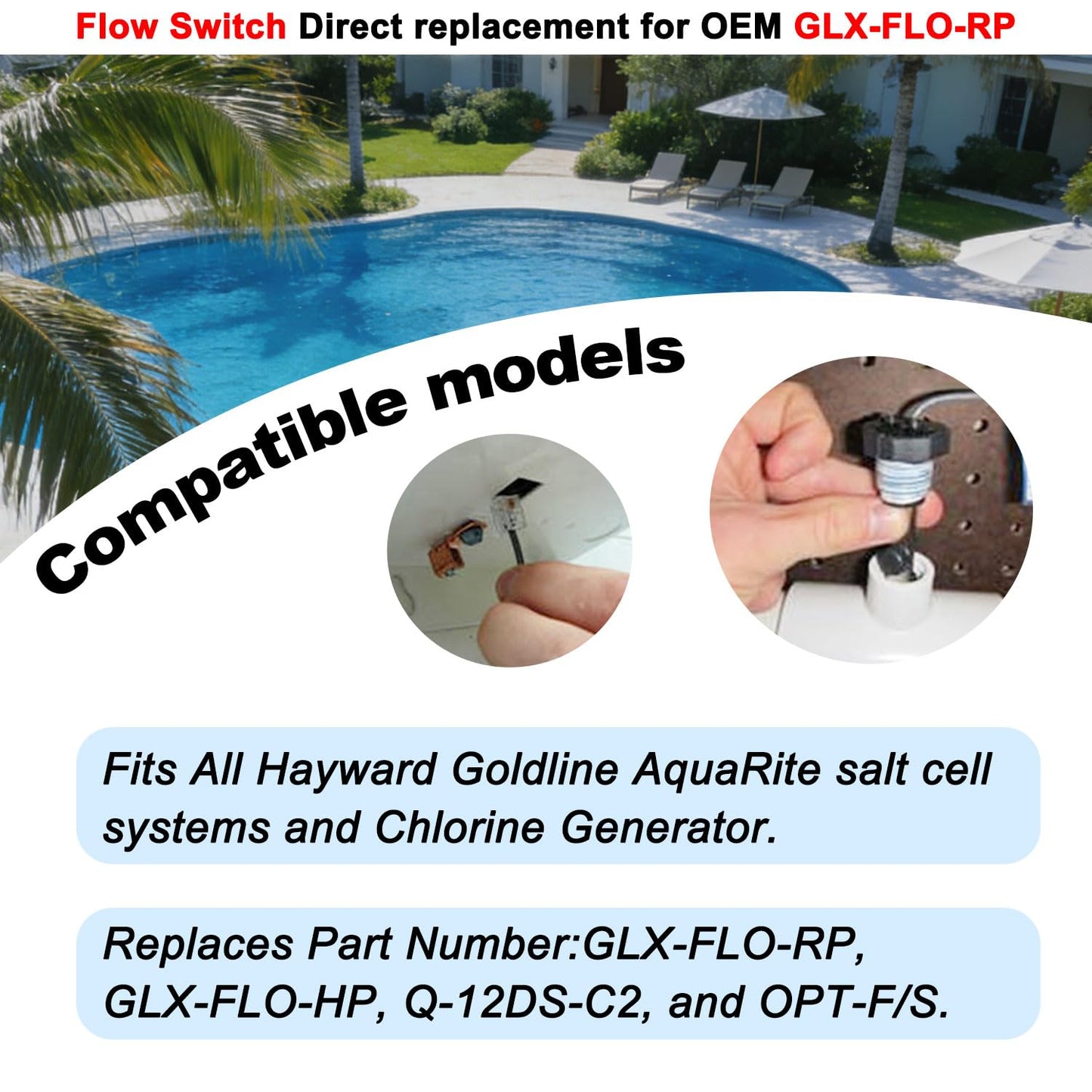 Flow Switch GLX-FLO-RP Replacement for Hayward, Flow Sensor for Salt Cell, for Hayward Goldline Aquarite Salt System and Chlorine Generator