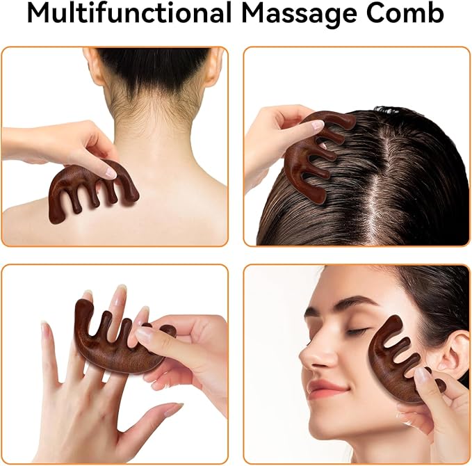 2 Pack Wooden Scalp Massage Comb, Sandalwood Scalp Massager Comb Wood, Massage Wooden Gua Sha Comb for Women Men Hair Growth