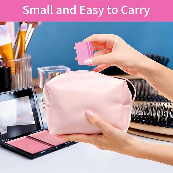 50PCS Mini Nail Buffer Block,Nail File,100/180 Grit Double Sided Sponge Files,Disposable Professional Manicure Prep Buffers for Acrylic & Natural Nails,Travel Size(Pink)