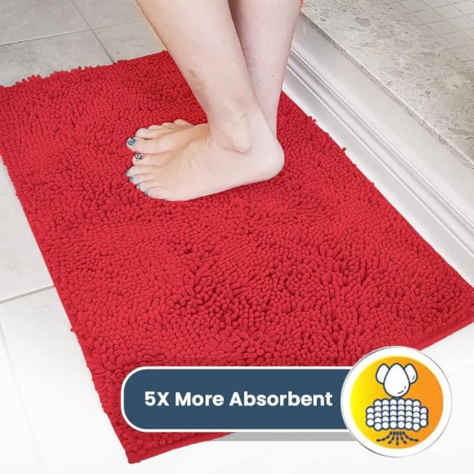 Muddy Mat® | Super Absorbent Door Mat Indoor, Microfiber Quick Dry Chenille Entryway Rug, Non-Slip Front Door Mat, Indoor Mats for Entryway, Machine Washable Pet Rug, Red 48"x60"