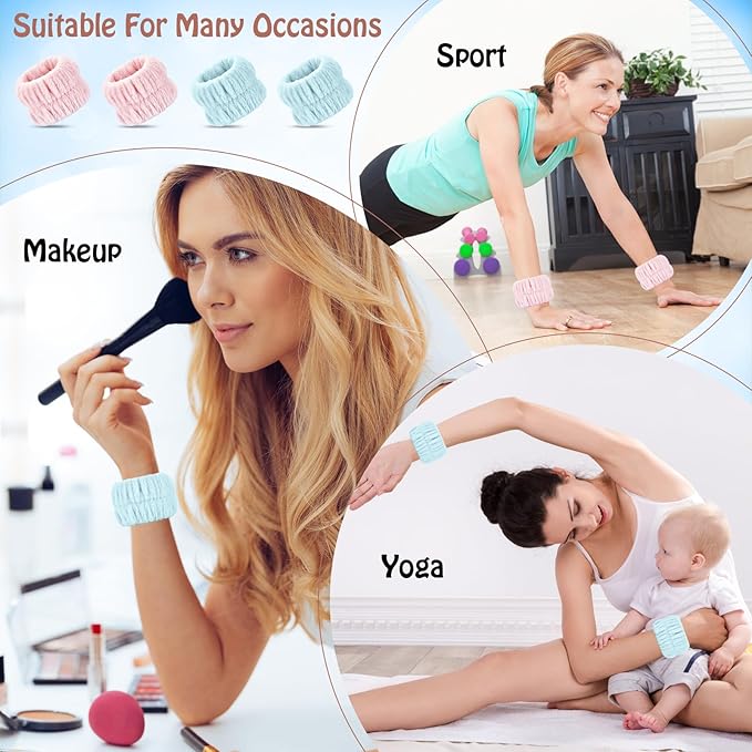 Wrist Bands for Washing Face, 4pcs Spa Face Washing Wristbands, Microfiber Arm Wrist Towels, Absorbent Wash Wristbands for Woman Men, Prevent Water from Spilling Down Your Arms