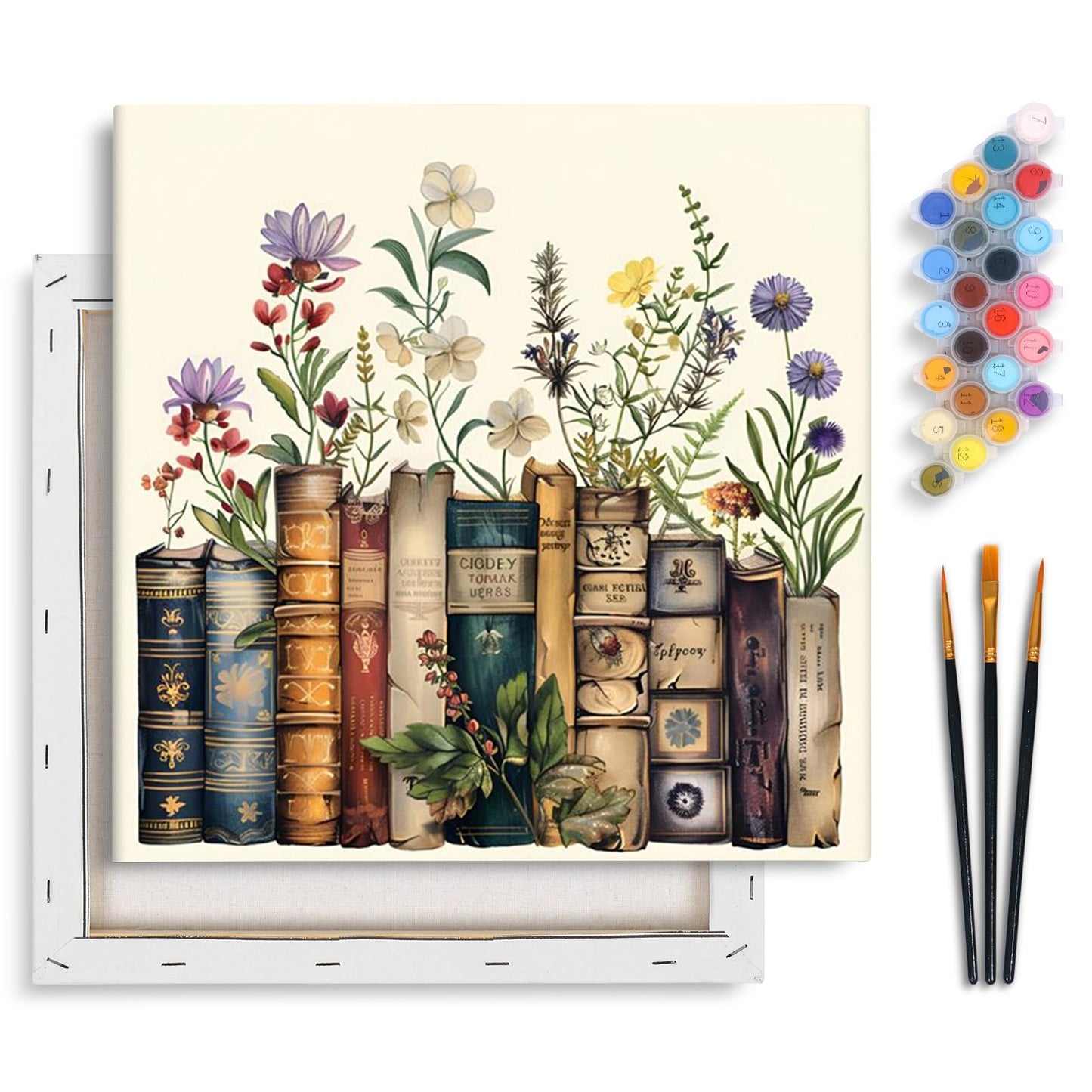 Yezavesu Framed Paint by Numbers Kit for Adults Beginner, 12x12 Inch Book Paint by Numbers Without Easel, DIY Number Painting for Adults Flowers for Home Wall Decor Gift