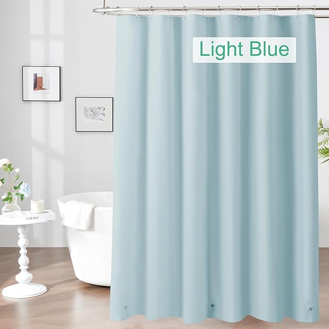 Mrs Awesome Light Blue Shower Curtain Liner with 3 Magnets, 72x72 Premium Flexible Sturdy Plastic Shower Curtain for Bathroom Lightweight & Waterproof, Light Blue