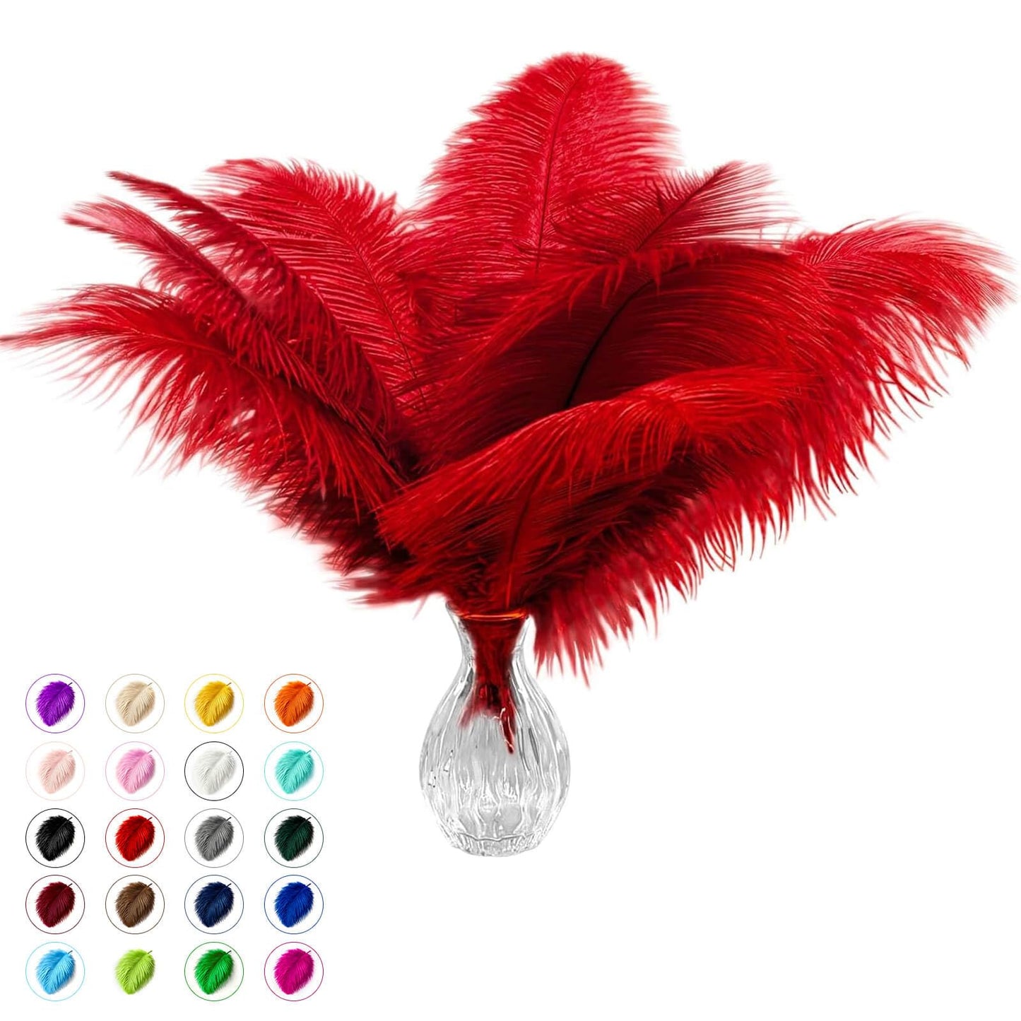 Piokio 20 pcs Natural Red Ostrich Feathers 12-14 inch(30-35 cm) Bulk for Wedding Party Centerpieces and DIY Clothes Decoration, Gatsby Decorations