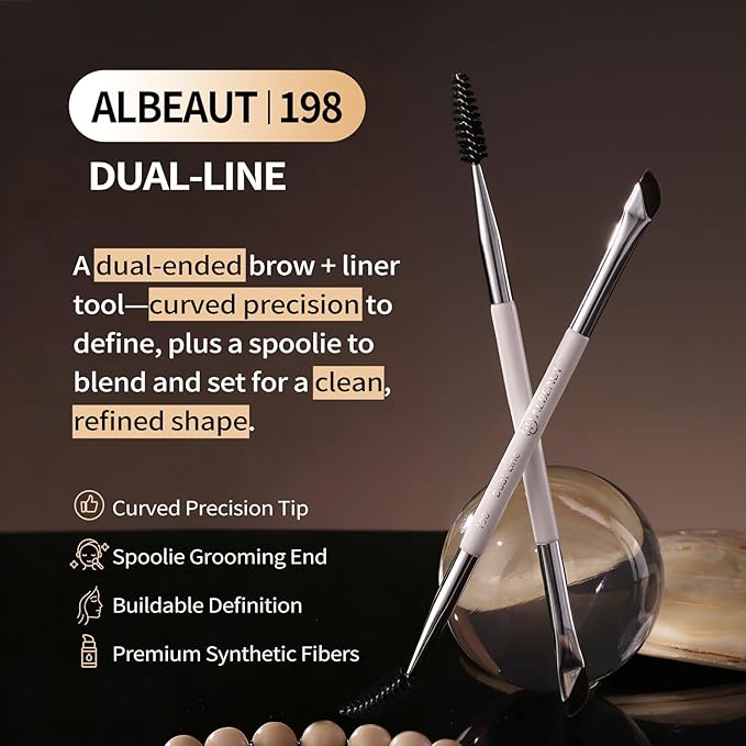 Dual Eyeliner Brush Brow Brush, Precision Eye Makeup Applicator For Powder/Liquid/Cream Formula, Ultra-thin Eyeliner Brush Synthetic Bristles (198 Dual-Line)
