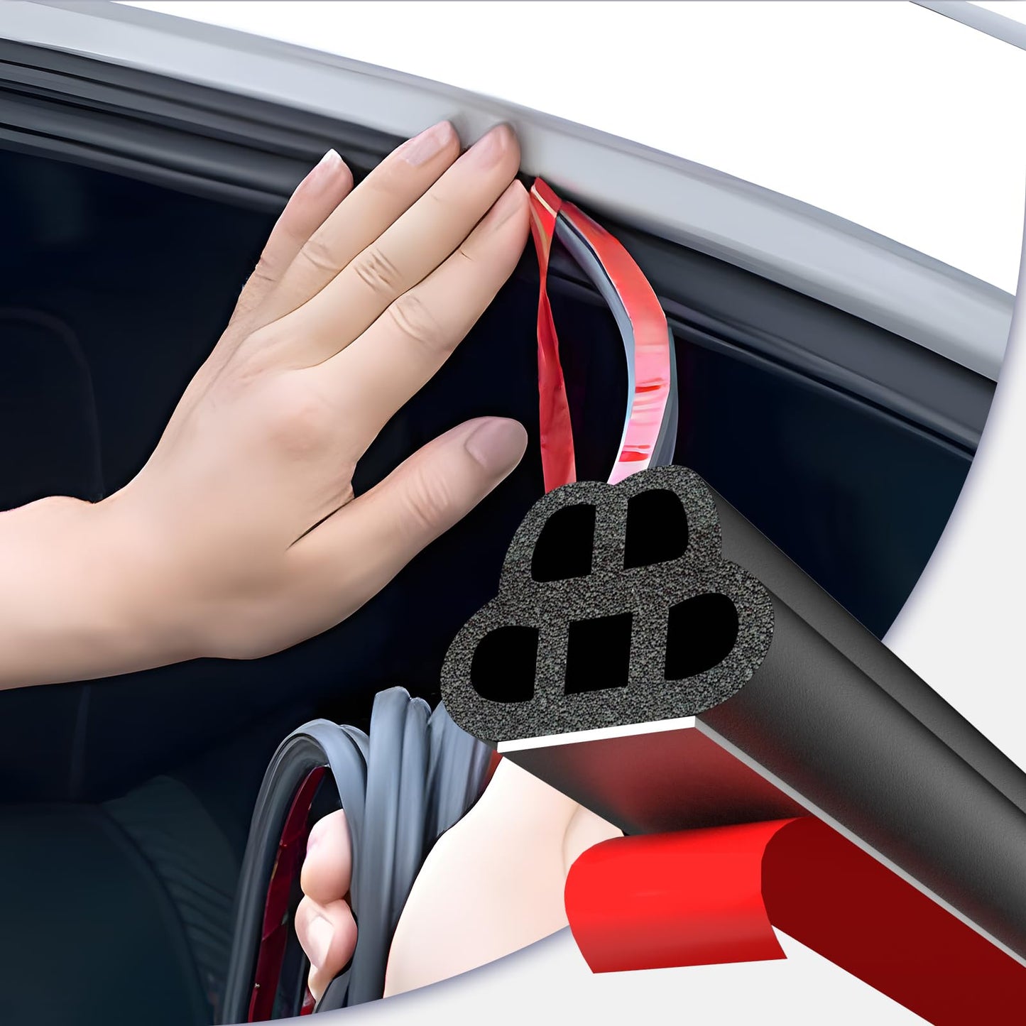 alophoty 70.5 Ft Car Door Seal Strip Universal Self Adhesive Automotive Weather Stripping, Double Layer 5-Hole Car Door Soundproofing Strip, Rubber Seal Strip for Cars Trucks SUVs RVs