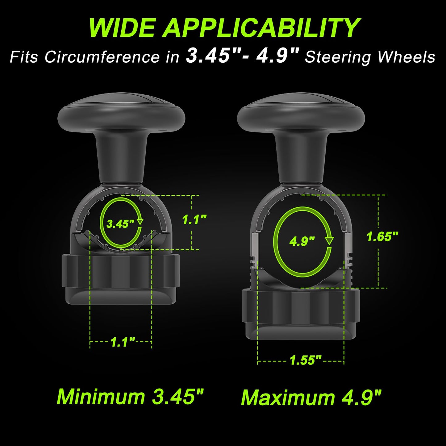 Tool Free Steering Wheel Knob, Suicide Knob for 3.45-4.9" Steering Wheel with Metal Bearing, Steering Wheel Knob Spinner for Cars, Trucks, Mowers, Boats, No Screws or Tools Needed (2Pack, Black)