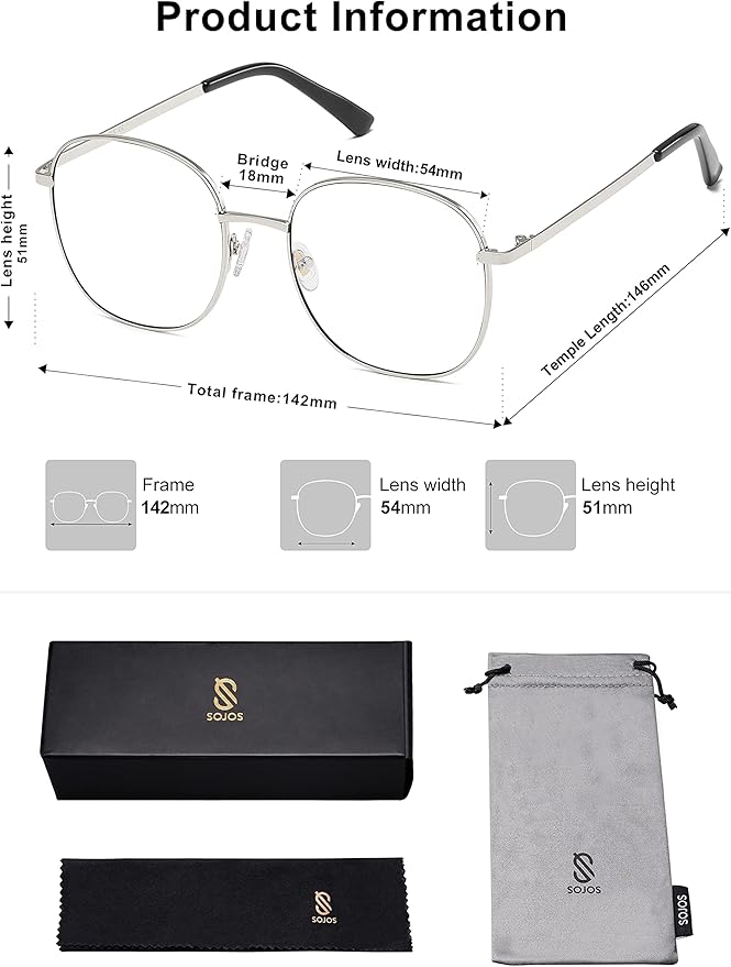 SOJOS Classic Square Blue Light Blocking Glasses for Women Men Stylish Computer Glasses SJ1137