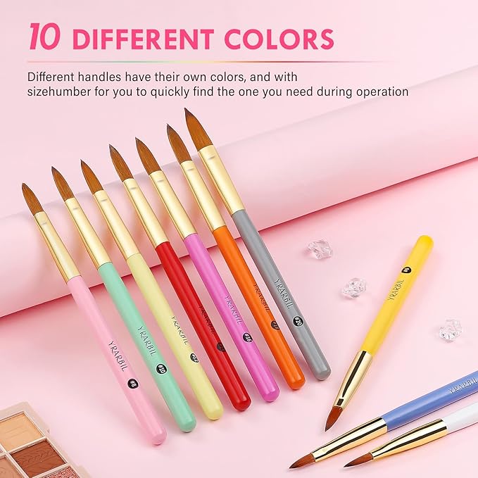 Acrylic Nail Brush Set, 10PCS Professional Nail Art Brushes for Acrylic Powder Applications, 3D Carving, Nail Art Extension for DIY Home Salon Tools