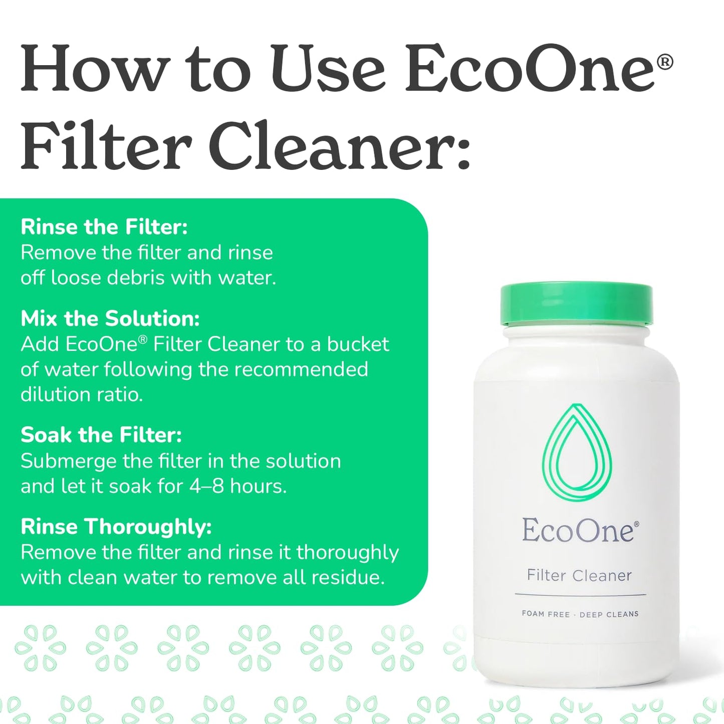 ecoone Filter Cleaner All-Natural Spa & Hot Tub Filter Cleaner | Foam-Free, Chlorine-Free, & Phosphate-Free Spa Filter Cleaner | Prolongs Filter Life and Leaves No Residue, 8 Oz