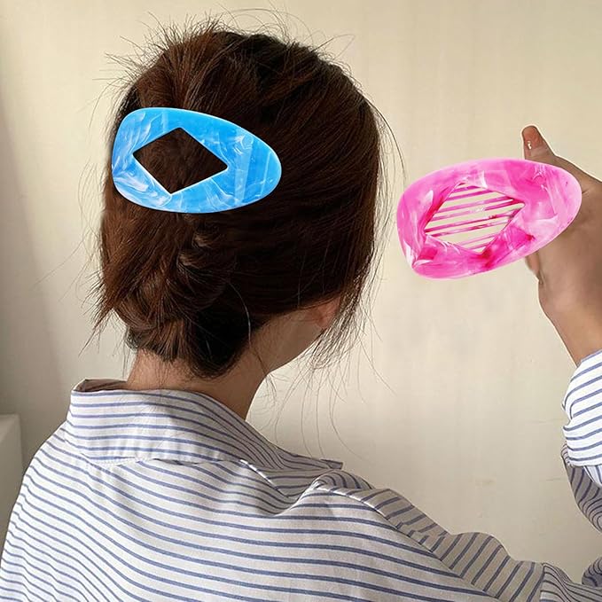 Marble Flat Round Hair Clips Duckbill Large Claw Clips for Thick Medium Thin Hair 6Pcs Non Slip Oval French Barrettes Accessories for Women Girls