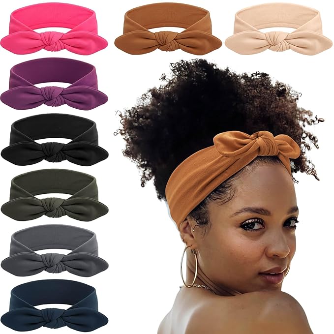 DRESHOW 8 Pack Headbands for Women Bow Knotted Hair Band Facial Cloth Rabbit Ears Running Sport Elastic Hair Wrap