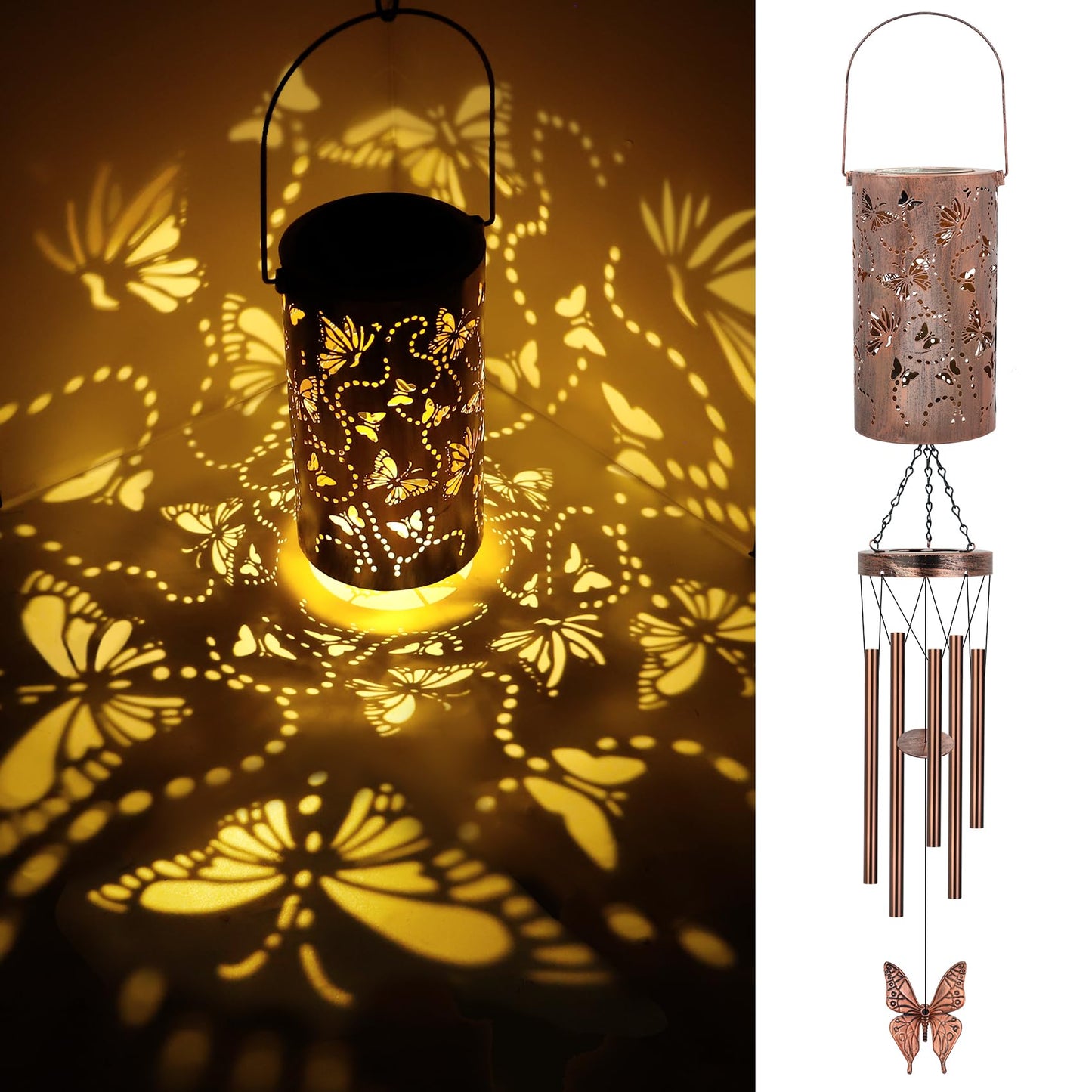 YHmall Butterfly Wind Chimes for Outside, 35'' Solar Wind Chimes Butterfly Gifts for Women Grandma Mom Solar Lanterns Memorial WindChimes Outdoors for Garden Christmas Decor