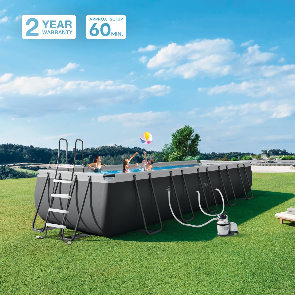 INTEX 26357MZ 20ft x 10ft x 52in Ultra XTR Deluxe Rectangular Above Ground Swimming Pool Set, Includes 1500 GPH Sand Filter Pump, SuperTough Puncture Resistant, Rust Resistant, Easy to Assemble