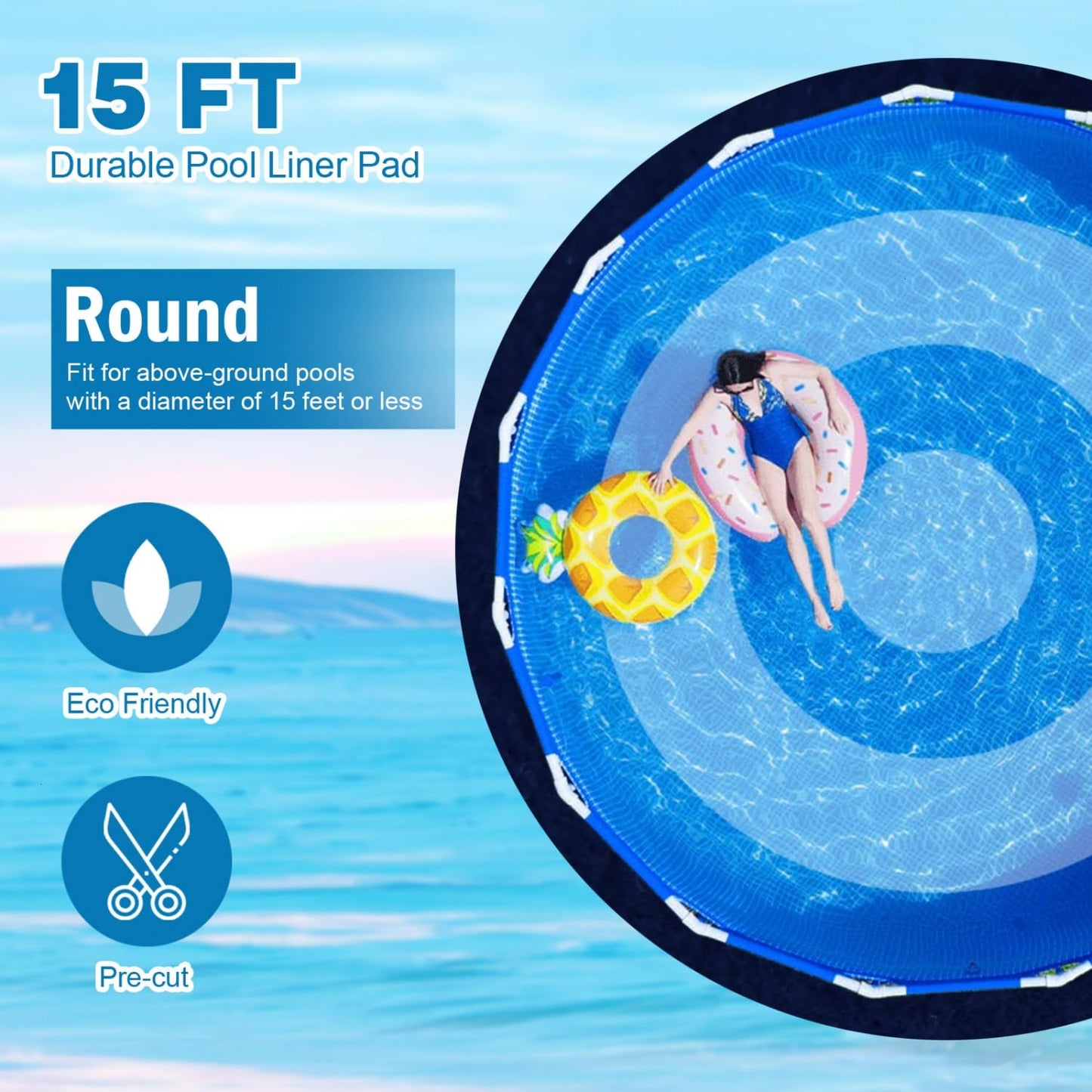 Gonioa 15 FT Pool Pad for Above Ground Pools, Round Pool Liner Pad Under Pool Mat for Above Ground Pools, Navy Blue Heavy Duty Pools Ground Pad to Prevent Puncture and Extend Liner Life