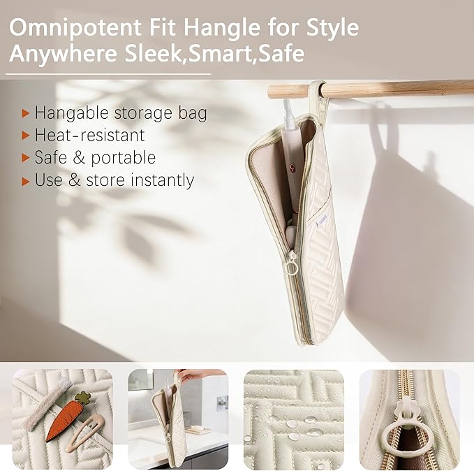 Hair Tool Organizer Heat Resistant Mat for Flat Iron Case Hot Tools Curling Iron Holder Hair Tools Travel Bag for Straightener Brush Pad Pouch Hairstylist Essentials (Beige)