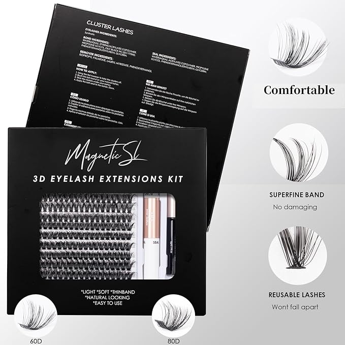 DIY Lash Extensions Kit 320pcs Individual Lashes Clusters 60D 80D Eyelash Extension Kit with Applicator and Lash Bond&Seal,Clusters Lash Glue Remover For False Eyelash Mix 10-16mm (60D+80D KIT)
