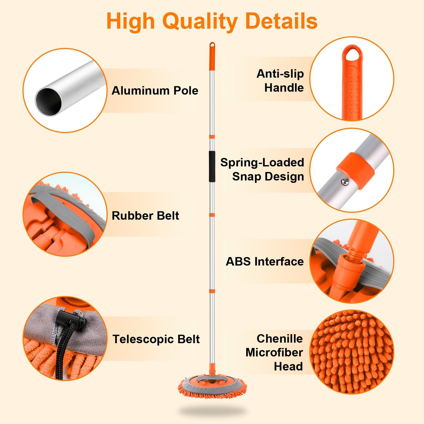 Ordenado 62" Car Wash Brush Kit Mitt Mop Sponge with Long Handle Chenille Microfiber Car Cleaning Brush Kit Supplies Car Washing Mop Kit Car Care Kit of Scratch-Free Replacement Head for Car RV Truck